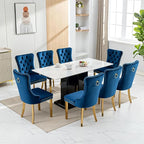 Mid Century Modern Dining Chairs Set of 8, Blue Velvet Upholstered Tufted Back, Kitchen & Dining Room Chairs, Gold Metal Legs, Nailhead Trim, Sillas para Comedor (Blue, 8 Pcs)