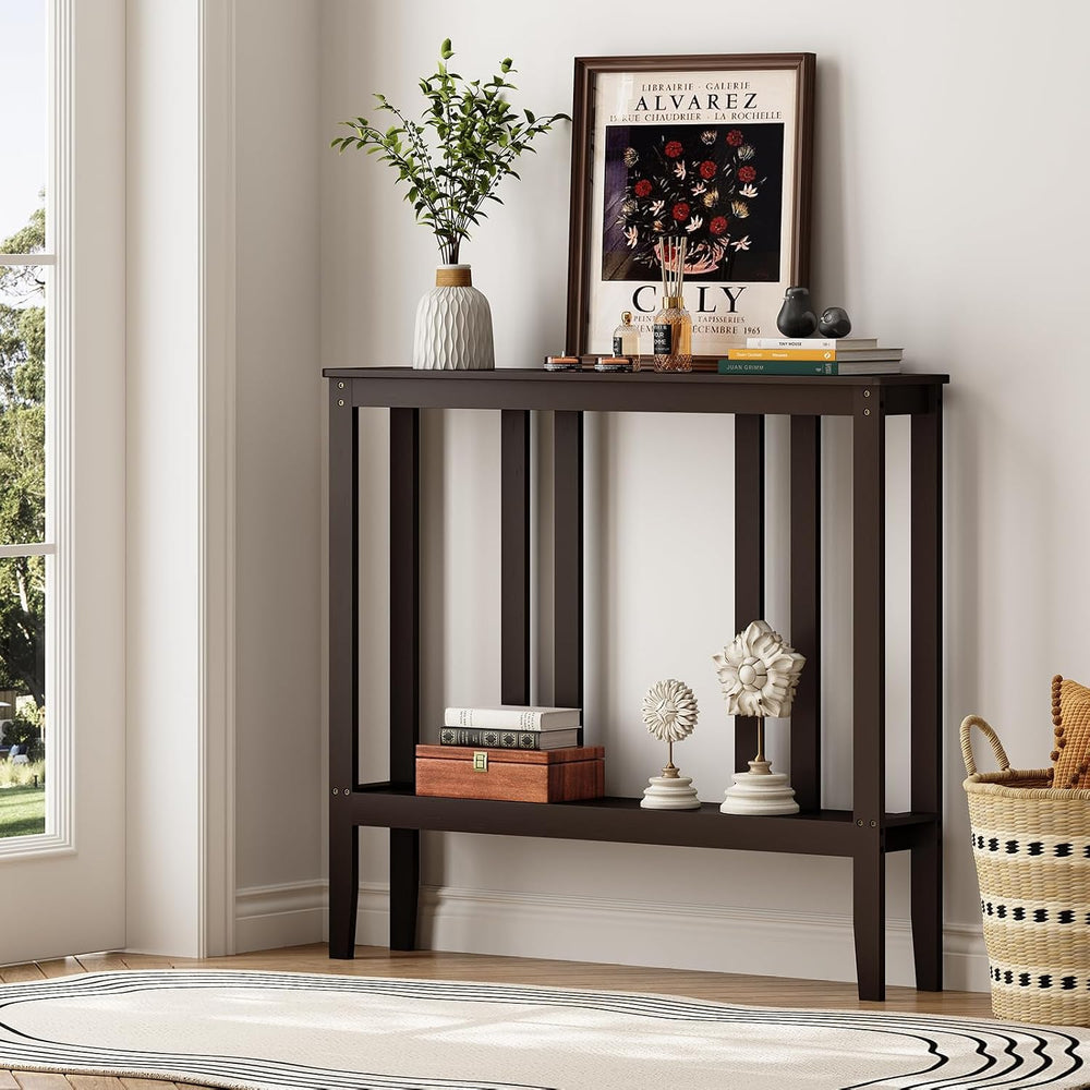 ELYKEN Bamboo 2-Tier Narrow Console Table, 36.2" Long Slim Hallway Table...
