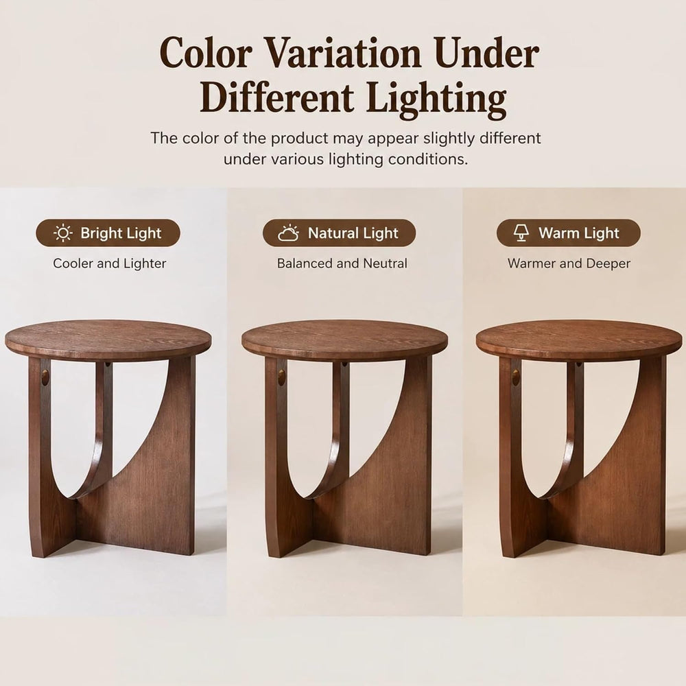 100% Solid Wood Round Side Table Set of 2, 19.7'' Walnut Brown Small ...