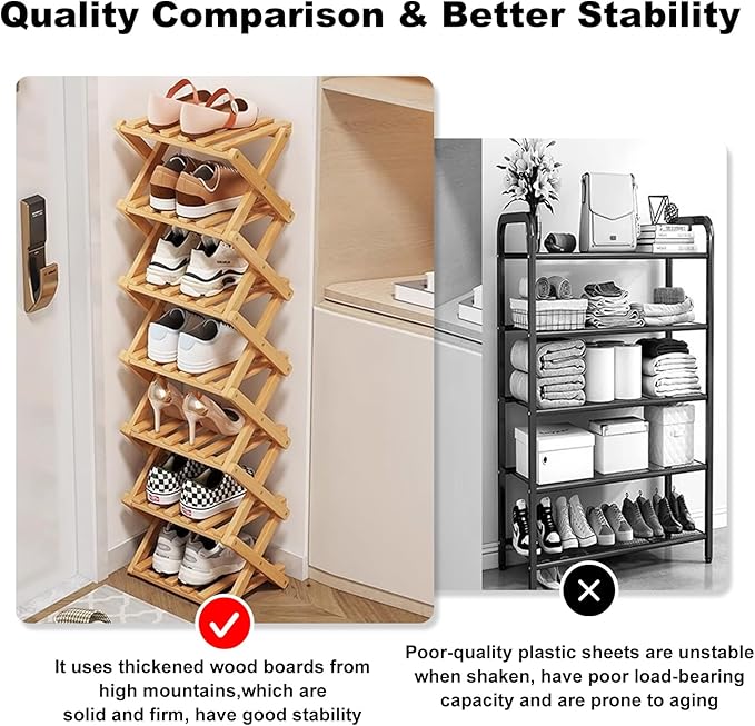 Simcat Wood Shoe Rack Foldable Shoe Organizer Shoe Storage for Small Spaces Free Standing Shelf for Entryway, Bedroom, Garage (5 Tiers,Primary Colors)