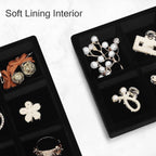 DesignSter Small Jewelry Tray-Ring Organizer 2PCS Premium Velvet Rings Earrings Display Tray Storage Insert Holder for Jewelry Box, Drawer, Dresser (6 Grids, Black)