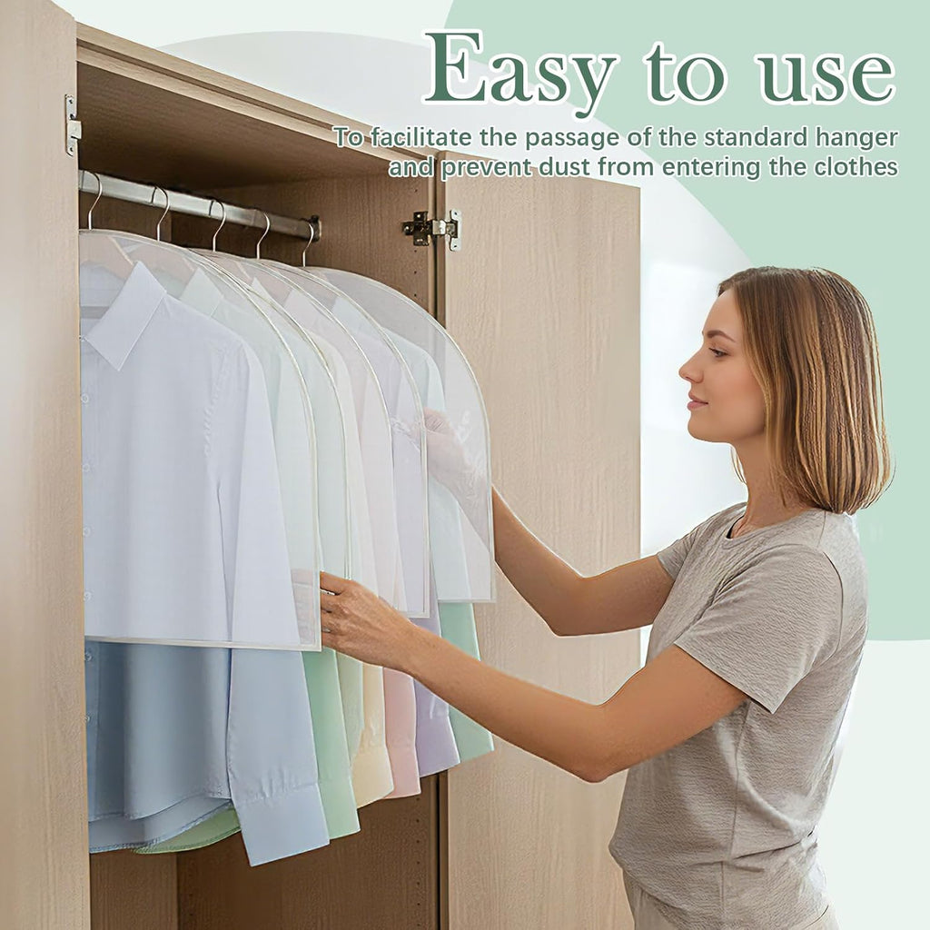 Patelai 8 Pcs Shoulder Covers for Hanging Clothes 24 x 12 Inches Plastic Hanger Garment Dust Covers Breathable Protectors for Closet Storage Suit, Coats, Jackets (Translucent)