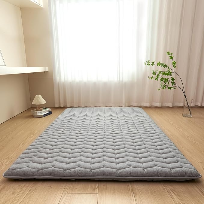 Premium Foam 3.2" Thick Japanese Futon Floor Mattress - Full Size 54"x80" 100% High-Density Foam,Comfortable Sleeping Pad,Tatami Mat for Dorm,Bedroom or Guest Room，Boys Girls Dormitory Pads(Hemp Gray)