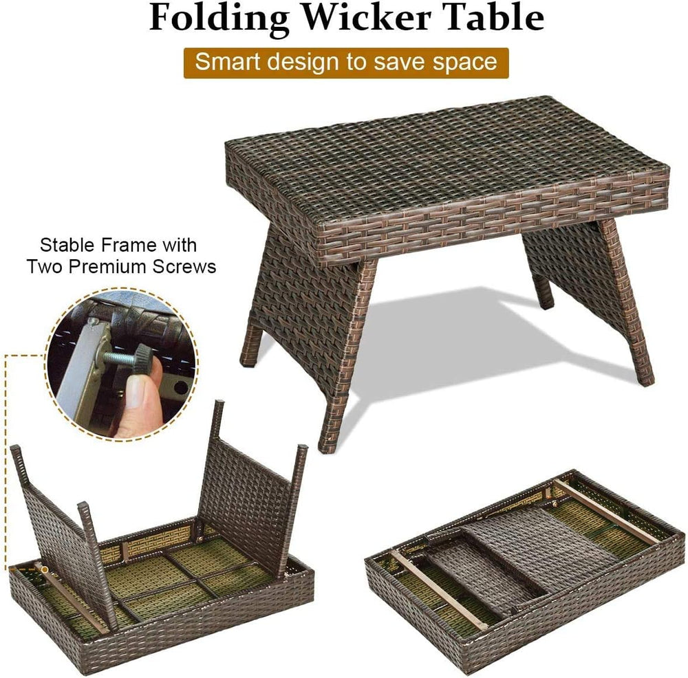 GOFLAME Wicker Table Patio Outdoor Poolside Garden Lawn Bistro Foldable Porta...