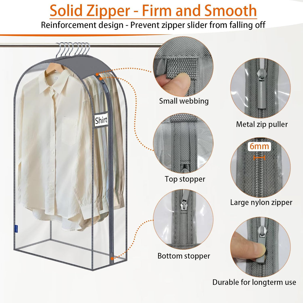 Clear Garment Bags for Hanging Clothes 10" Side Gusset, Suit Bags for Closet Storage, Suit Cover for Shirts Coats Dresses (24"X42"X10" 3Pack)
