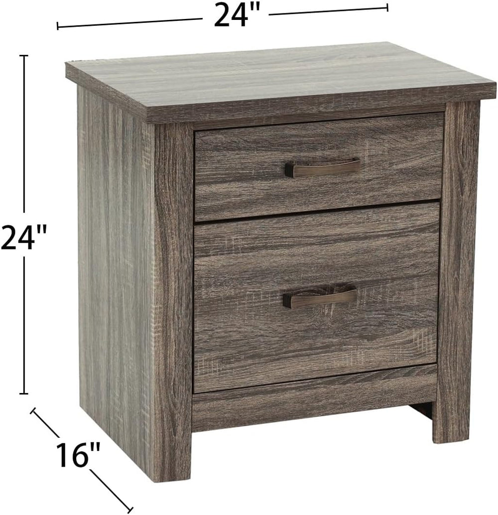 2 Drawers Nightstand in Brown Finish,for Small Spaces