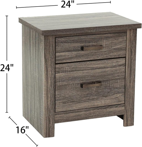 2 Drawers Nightstand in Brown Finish,for Small Spaces