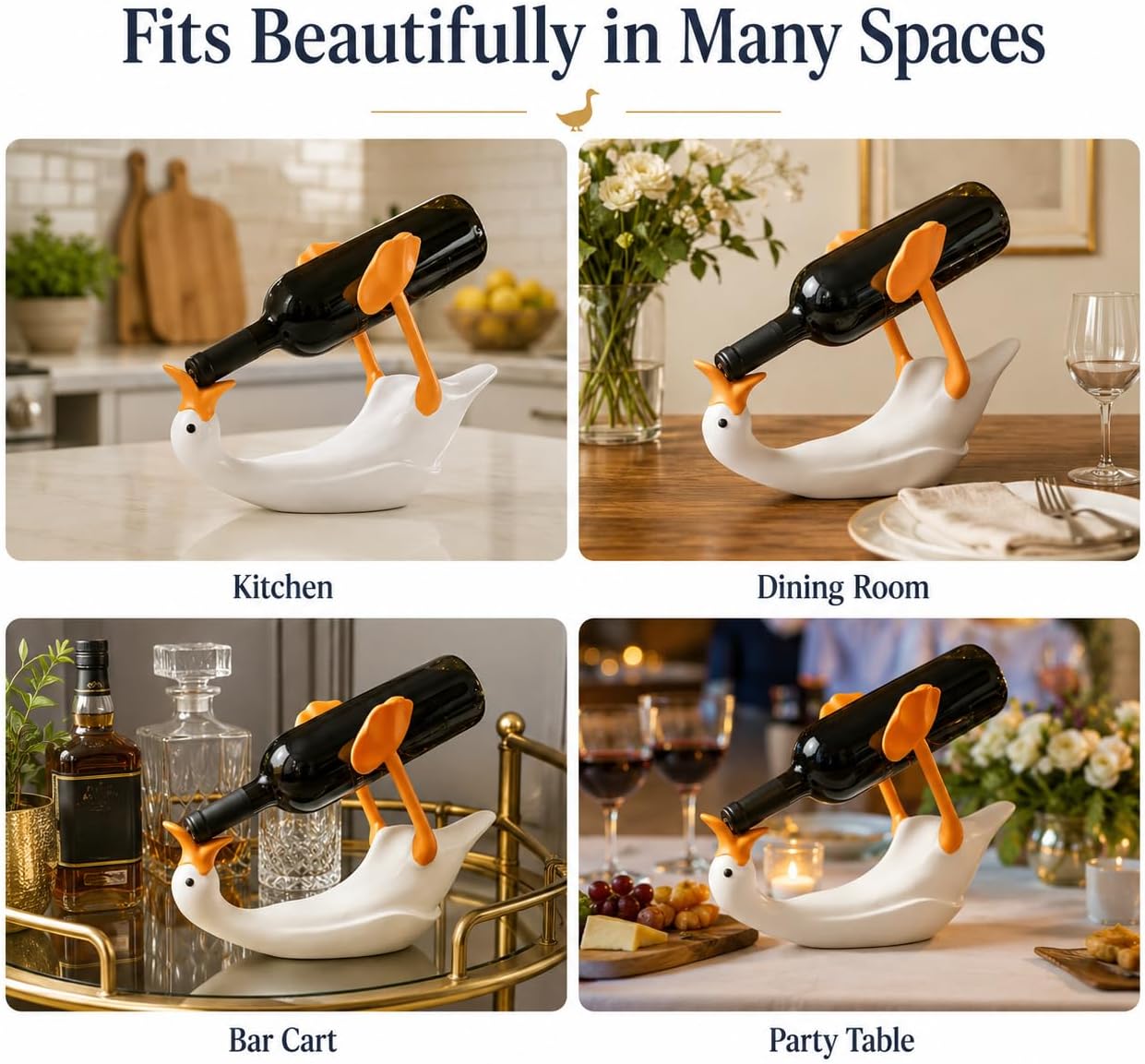 Goose Wine Bottle Holder, Funny Countertop Wine Rack Decor | Goose-shaped bottle holder, about 13 x 5.5 x 9.1 in, for countertop, bar cart, dining room or kitchen display.