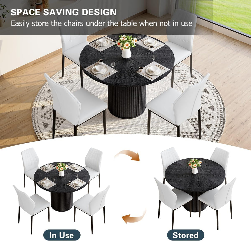 Round Dining Table Set for 4, Black Kitchen Table Set for 4 with 42''...