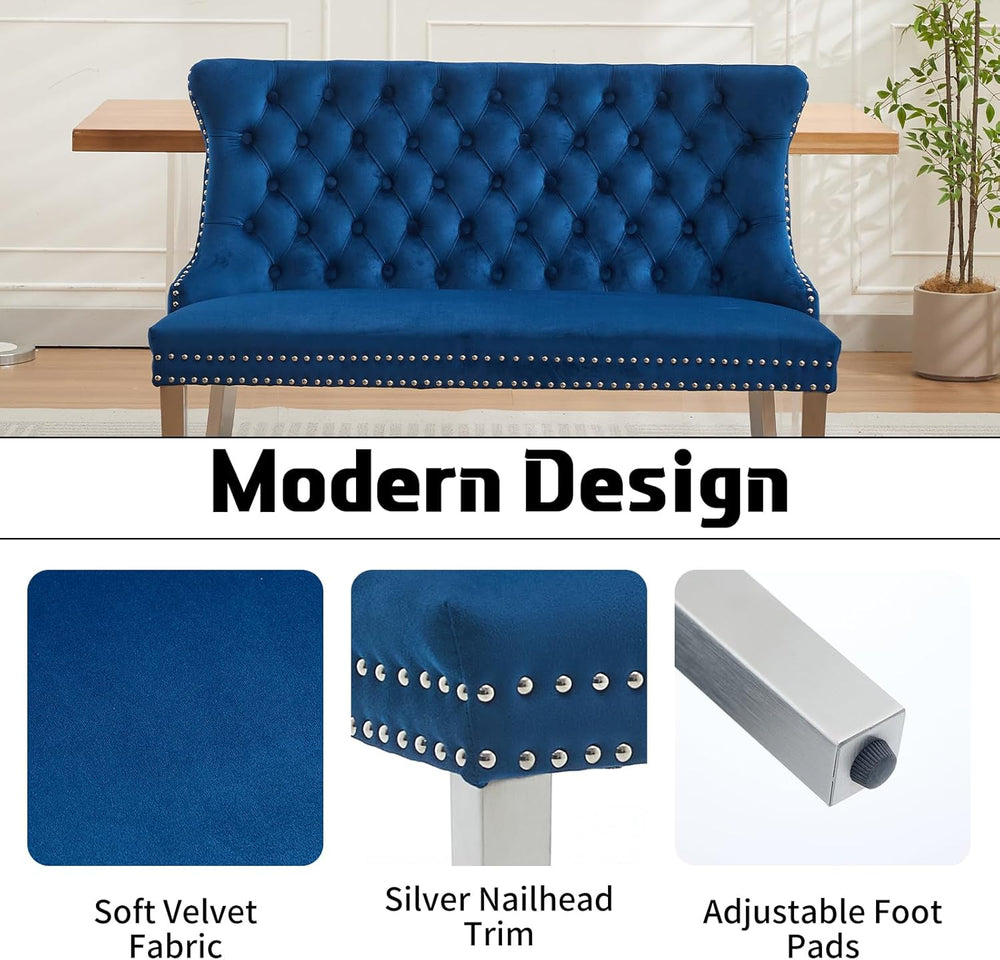 Shenyon Velvet Upholstered Dining Bench with Back, Tufted Loveseat Bench with...