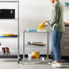 Amazon Basics 3-Shelf Adjustable Heavy Duty Steel Wire Rack Storage Shelving Organizer for Kitchen, Garage, 23.2" L x 13.4" W x 30" H, Chrome