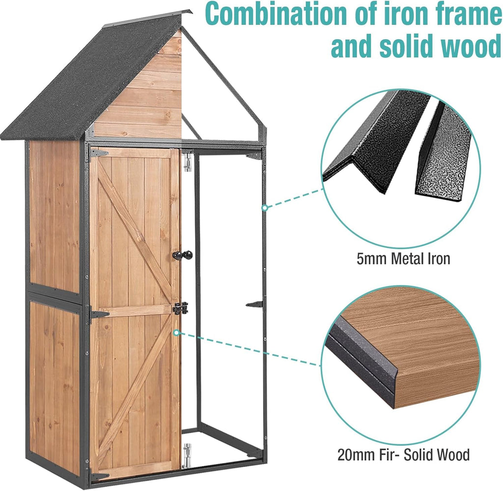 Sheds Outdoor Storage,Garden Shed with Metal Frame Structure and Adjustable Shelves,Large Capacity Storage Tool Cabinet Box for Backyard Garden Patio Lawn (Brown)