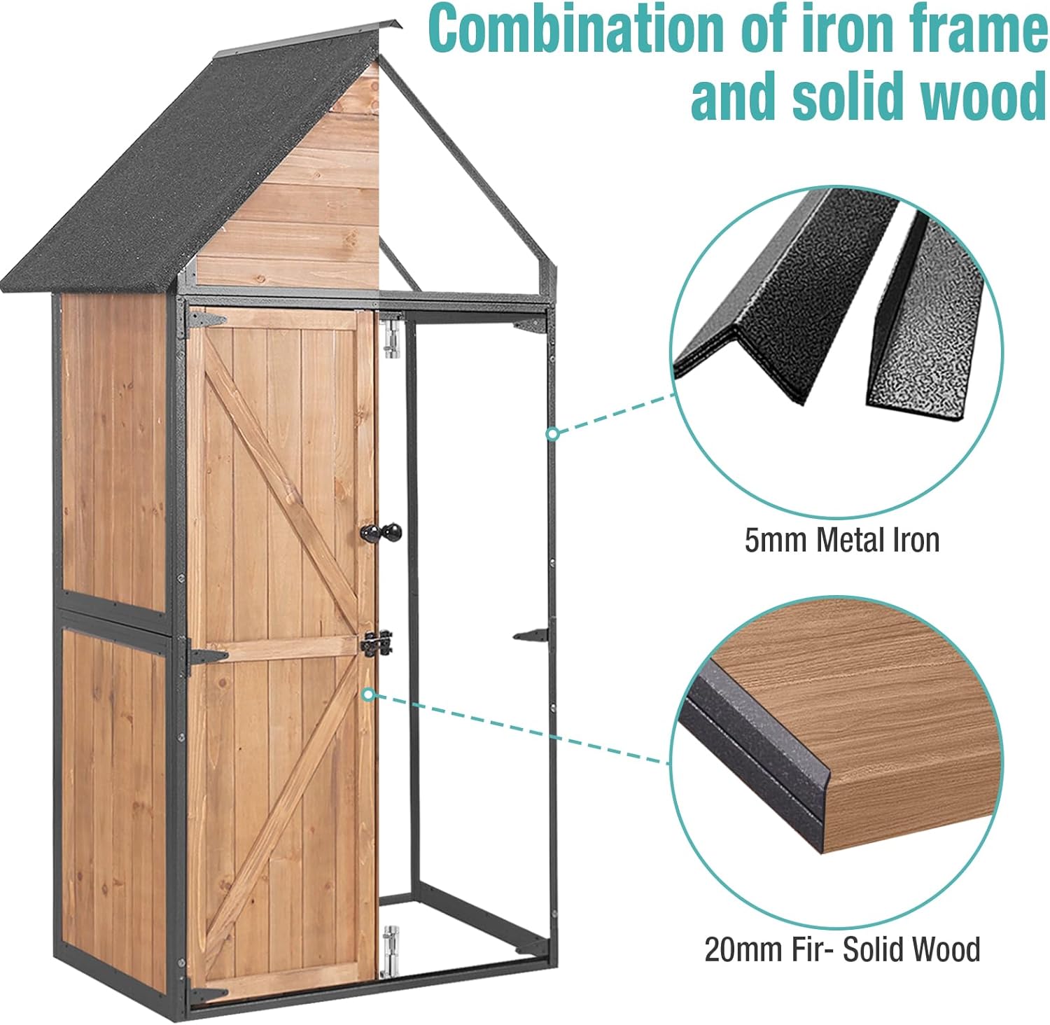 Sheds Outdoor Storage,Garden Shed with Metal Frame Structure and Adjustable Shelves,Large Capacity Storage Tool Cabinet Box for Backyard Garden Patio Lawn (Brown)