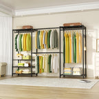 Ulif E1 Heavy Duty Closet Garment Rack, 6 Tiers Adjustable Metal Freestanding Expandable Clothing Storage with 4 Hanger Rods, Easy to Assemble Wardrobe, 71.4" H x (70" - 88.2") L x 14" D, Black