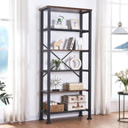 HOMBAZAAR 6 Tier Bookshelf,Rustic Brown Industrial Book Shelf,Engineered Wood and Metal Deep Bookcases,Tall Shelf Bookcase for Living Room,Office,Bedroom and Kitchen