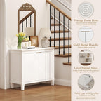 karlott Buffet Cabinet with Storage, Sideboard Accent Cabinet, Annual Ring | Distressed White, Pine Wood Frame, Craft Cabinet with Annual Ring Carved Motif, Sideboard Buffet for Kitchen, Living Room