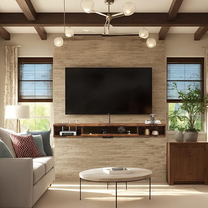 Floating TV Unit, 47'' Wall Mounted TV Cabinet, Floating Shelves with...