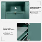 Mid-Century Modern TV Stand for 75+ inch TVs, 67" Entertainment Center with Storage Drawer, Long Media Console with Adjustable Shelves, Wood TV Cabinet for Living Room, Bedroom, Green