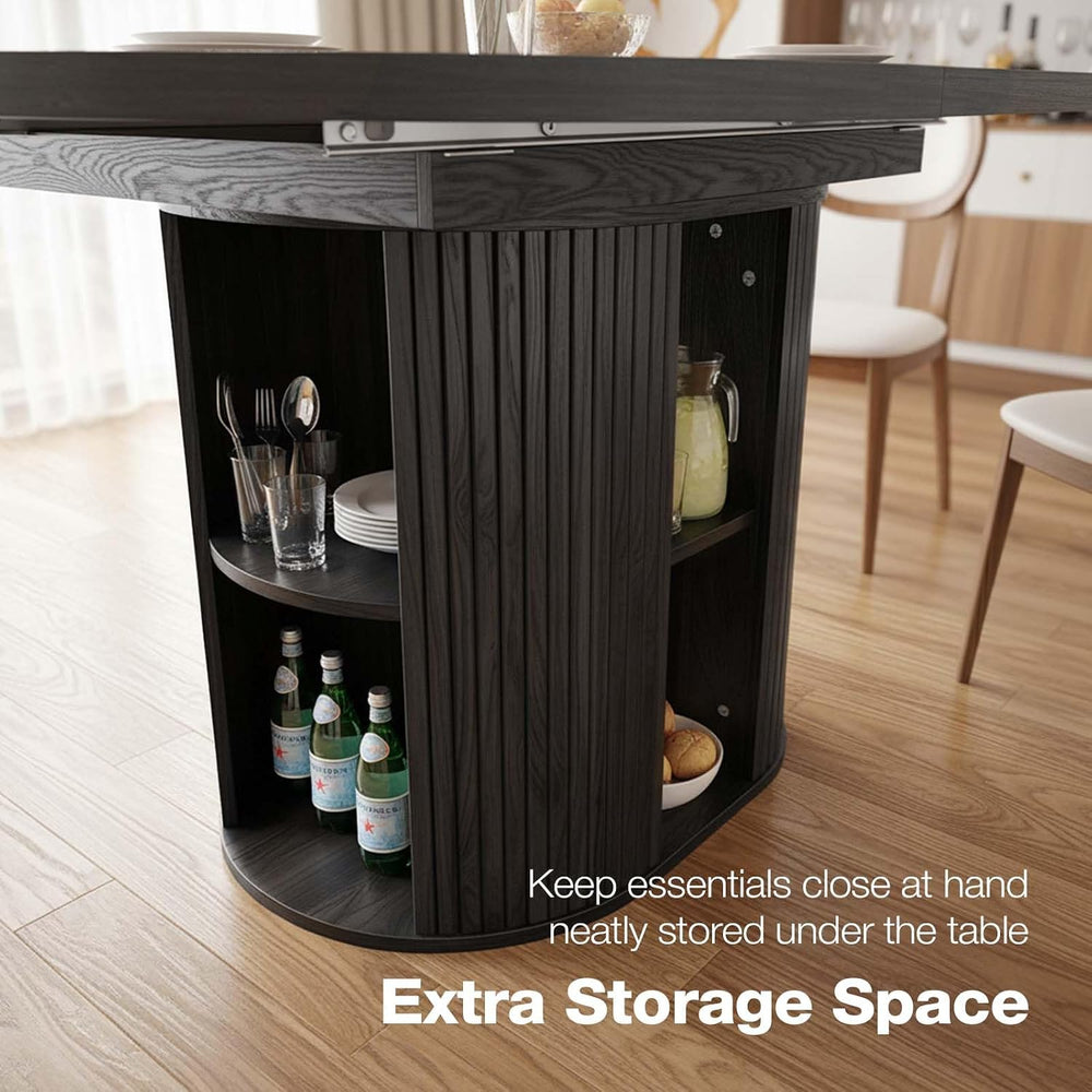 43.3''–59'' Extendable Round Dining Table for 4–8, Modern Woo...