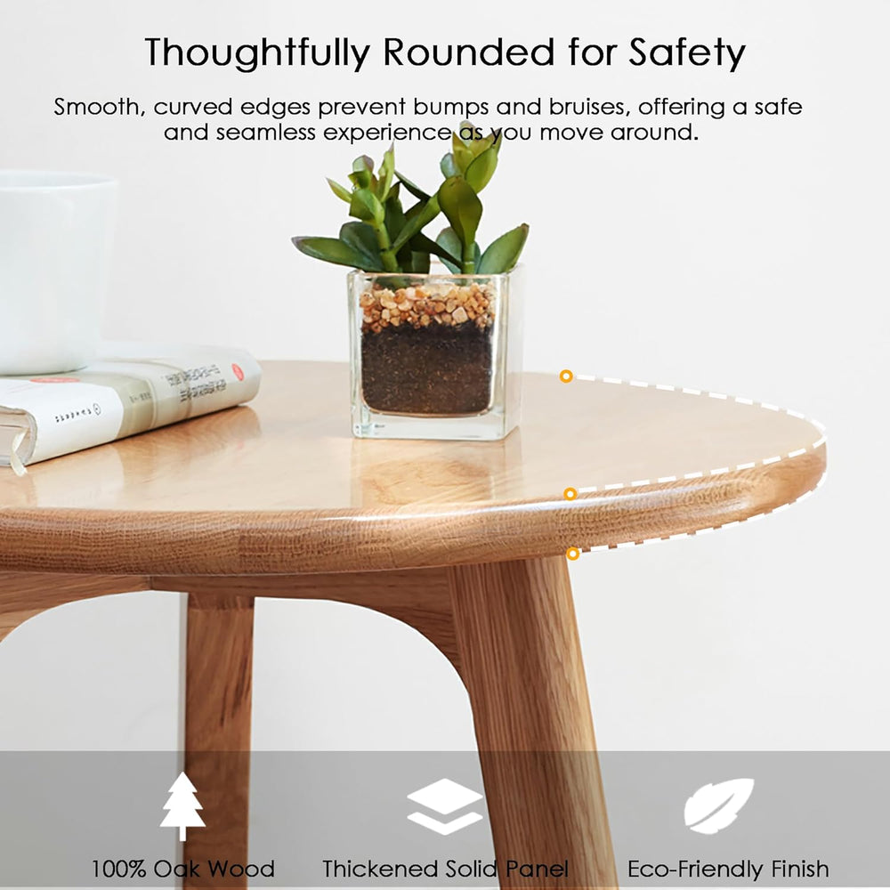 100% Solid Oak Wood Side Table, Multifunctional Nightstand, Round Stool, Acce...