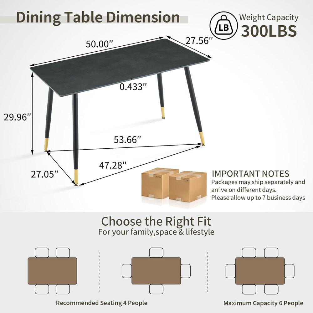 50 inch Sintered Stone Dining Table for 4, Modern Minimalist Kitchen Table wi...