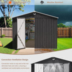 10x14 FT Outdoor Storage Shed, Metal Garden Shed - Tool Storage Sheds with Lockable Doors, Waterproof Outside Storage Building for Backyard, Patio (Black; Floor Not Included)