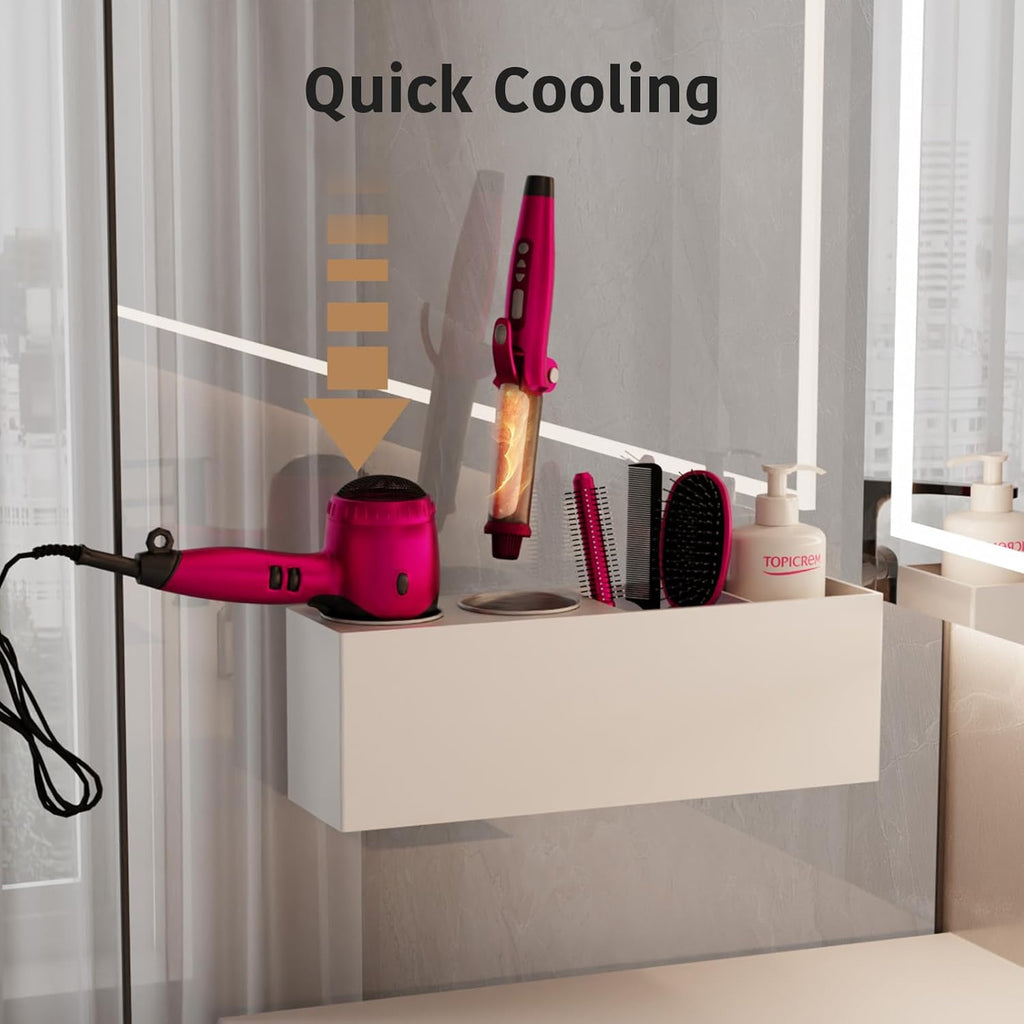Wall Mount Hair Tool Organizer, Acrylic Hair Dryer Holder with 2 Stainless Steel Cup, for Hair Straighteners, Flat Iron, Curling Wand, Blow Dryer