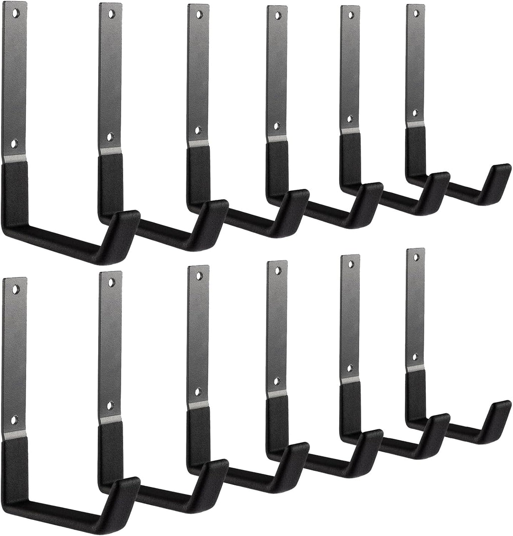Heavy Duty Steel Hooks - Garage & Garden Tool Organizer, Wall Mount Hooks, Hose Hanger (12, Large)