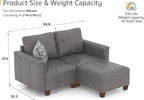 SITJOY 65" Faux Leather Modular Sectional Sofa with Storage, Mid Century Modern Sectional Couches for Living Room, Soft Padded Armrests, 2 Seater L-Shaped Loveseat with Ottoman, Gray