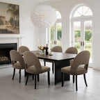 Upholstered Dining Chairs Set of 6, Mid Century Modern Dining Kitchen Chairs with Solid Wood Legs & Fabric Backret for Kitchen and Dining Rome, Brown