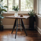 Square Cafe Table - 23.62" Oak Wood Top, Metal Frame, 28.15" High, Modern Industrial Dining Table for Kitchen, Home Office, Bistro, Compact for Space Saving