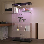 Beauty4U Glass Display Cabinet with Light, 4 Shelves with 2 Doors, Curio Cabinets for Living Room, Bedroom, Office, Black Floor Standing Glass Bookshelf, Quick Installation