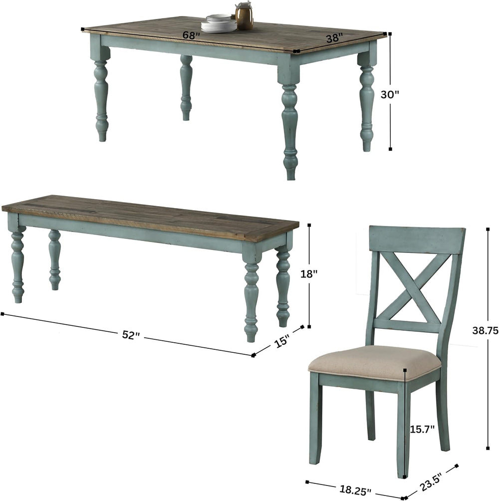 Roundhill Furniture Prato 6-Piece Dining Set, Dining Table with 4 Cross Back ...