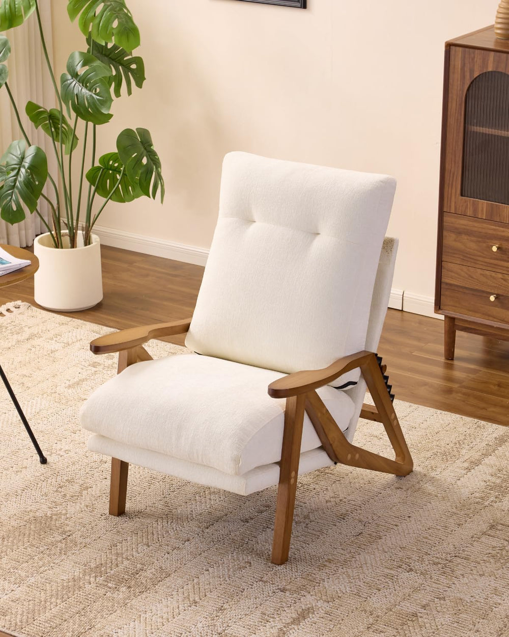 Karl home Mid-Century Adjustable Accent Chair High Back. Creamy White