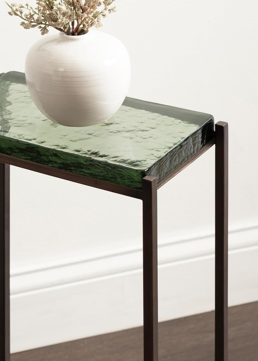 Kate and Laurel Aguilar Modern Glam Slim Side Table, 12 x 7 x 22, Green Glass...