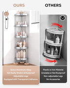 Nieifi Corner Shower Caddy Stand-5 Tier Rustproof Anodized Aluminum Standing Shower Organizer-Shower Caddy Corner-Dual Stability to Anti-Shaking-Height-Adjustable Legs for Uneven Surfaces-Silver