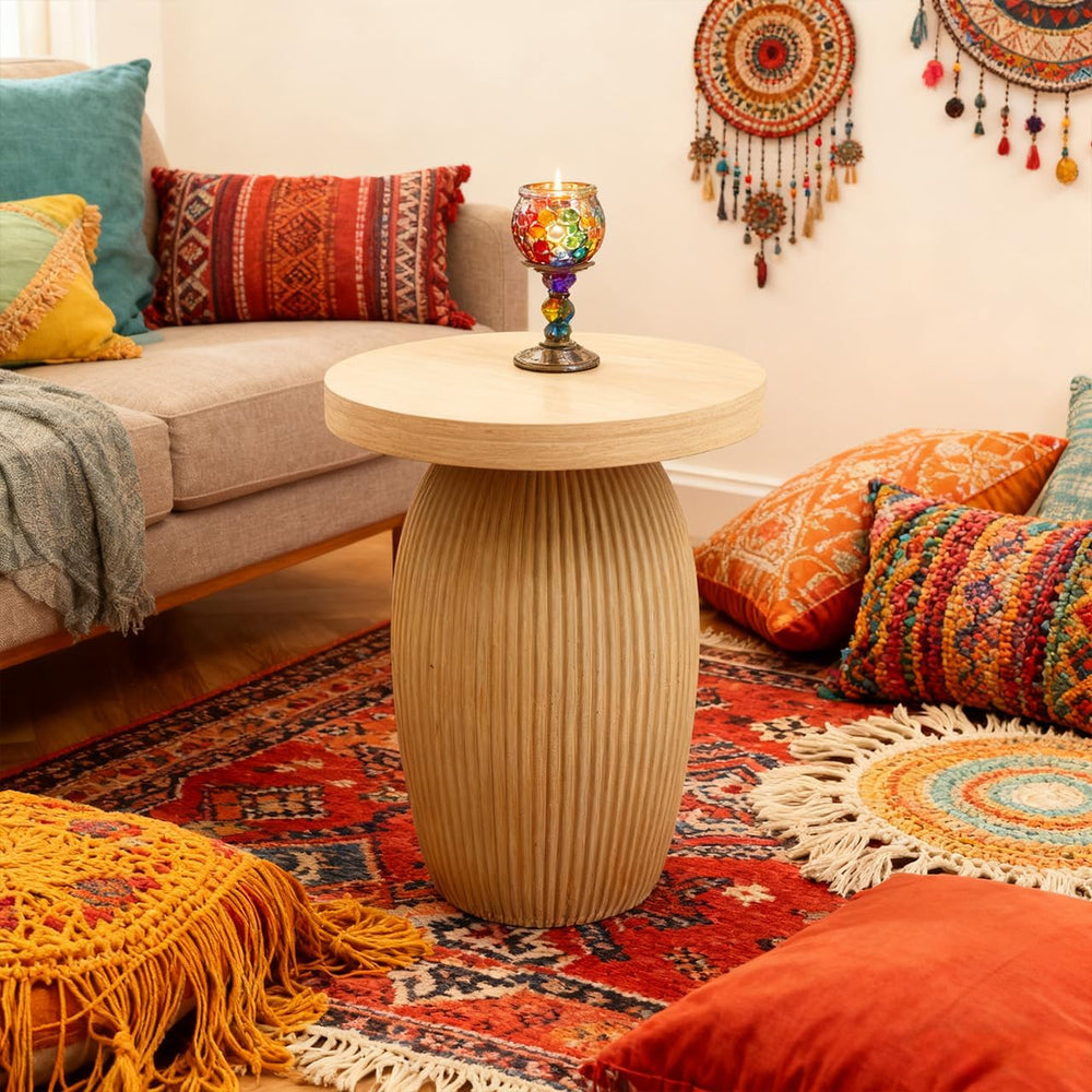 PARISLOFT Mushroom Accent Table, Bohemian Side Table with Light Wood Finish f...