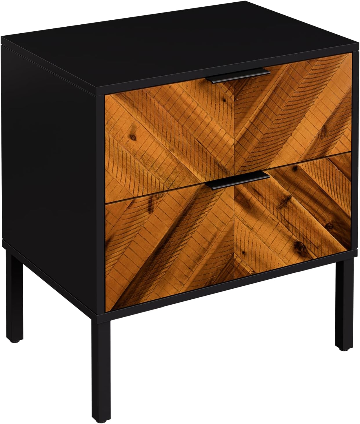 Bme Vivian Nightstand with 2 Drawers, Solid Acacia Wood Bedside Table, Rustic Golden Brown Mid Legacy Modern Night Stand with Storage for Bedroom, Solid Wood End Table with Metal Legs