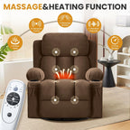 Swivel Rocker Recliner Chair with Vibration Massage & Lumbar Heating, Ergonomic Lounge Chair for Living Room, Rocking Function, Side Pocket, 2 Cup Holders, USB Charging Port