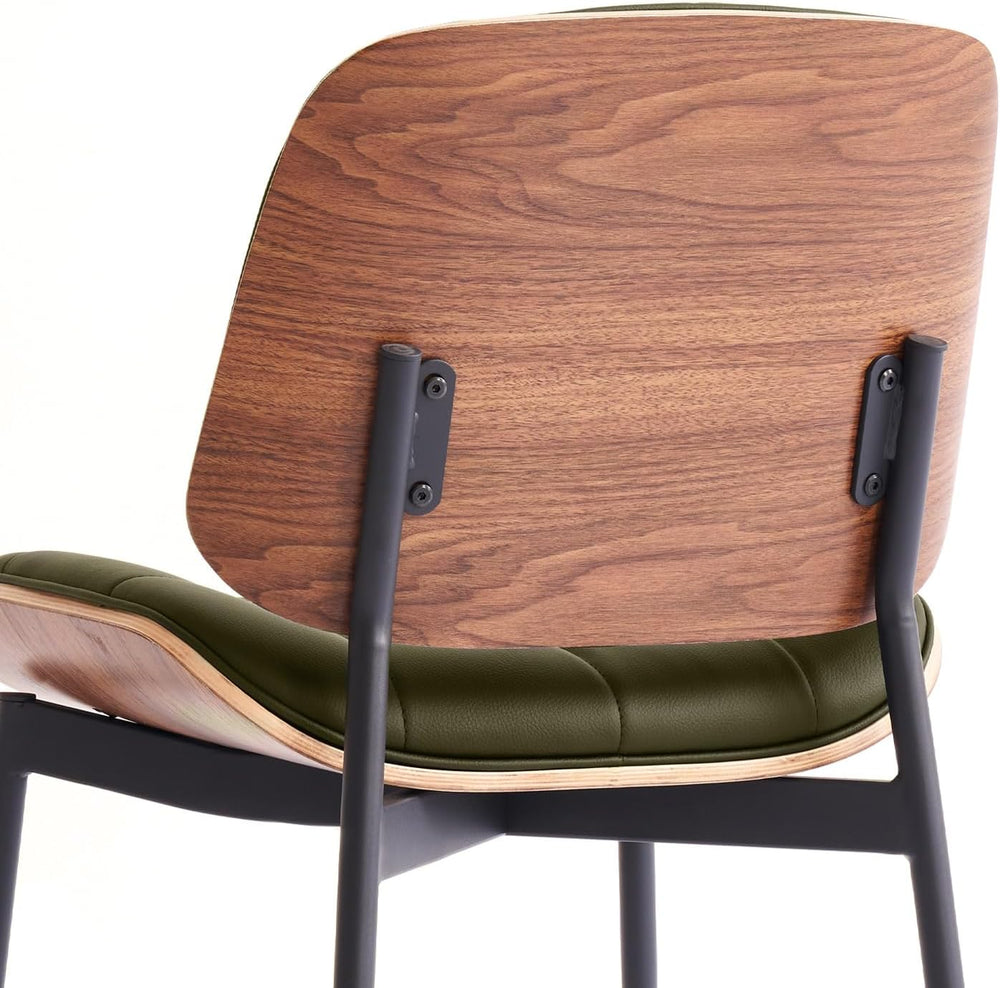 GrandNoor Mid Century Modern Dining Chairs with Walnut Grain Back, Green Faux...