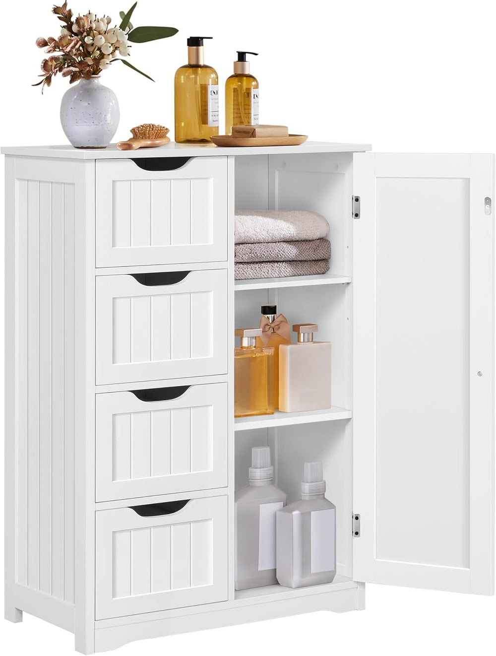 Yaheetech Small Bathroom Storage Cabinet with 4 Drawers & Door, White | F...