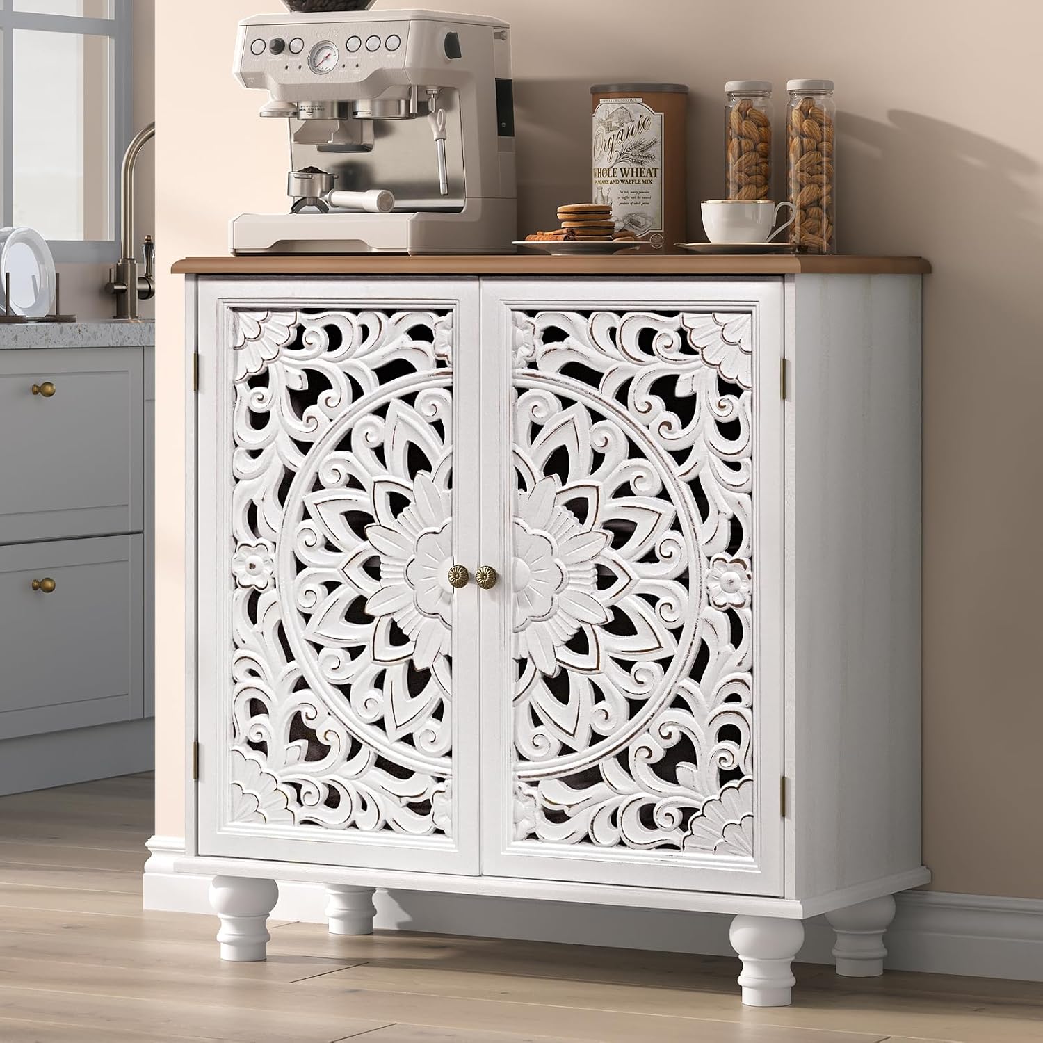 Jiansu furni Accent Cabinet with Carved Doors,Sideboard Buffet Cabinet with Storage