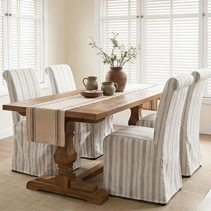 Parsons Dining Chairs Set of 4 Fabric Upholstered Kitchen Chairs with Wood Legs Armless High Back Side Chairs with Removable Skirtd Cover for Dining/Living Room,Banquet, Khaki