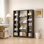 Cube Storage Bookcase with Base - Large Wooden Bookshelf with 10 Open Cubes and 4 Shelves for Home and Office, Freestanding Organizer, Black