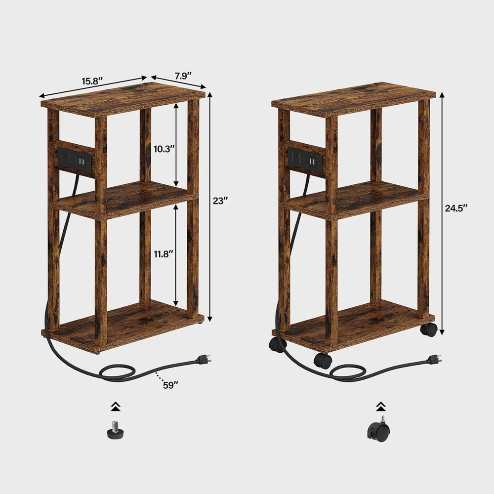 TUTOTAK Small Narrow Side Table with Charging Station, Skinny End Table for S...