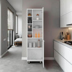 Modern White Kitchen Pantry Cabinet with Open & Closed Shelves – Space-Maximizing Storage for Appliances, Jars & Containers | Durable, Dust-Resistant Design with Ergonomic Access