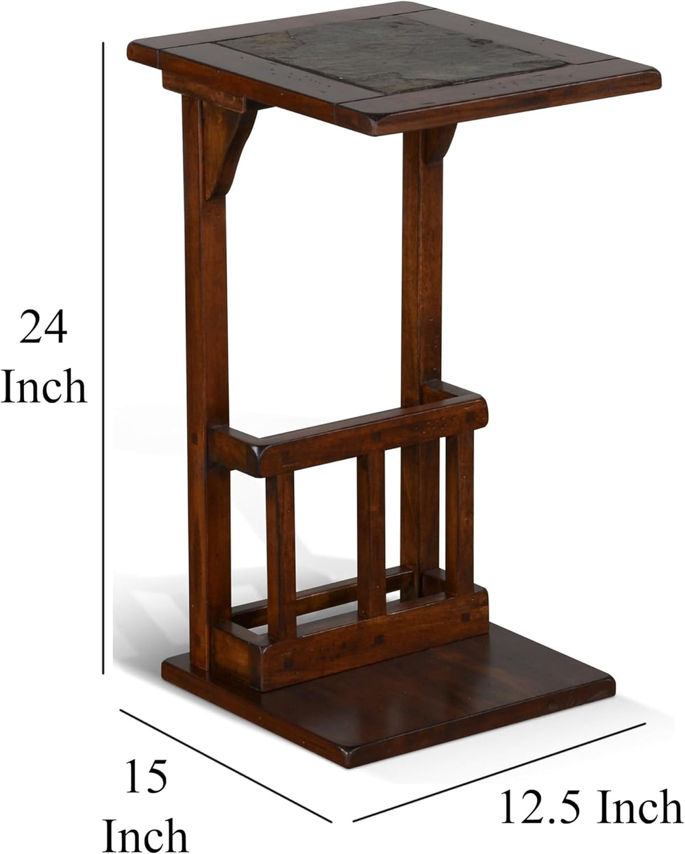 Benzara Odel Side Table with Magazine Rack- 13 Inch Top- Brown Mahogany Wood