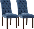 Tufted Dining Chairs Set of 2, Upholstered Parsons Dining Room Chairs, Fabric Kitchen Side Chair with Wood Legs, Blue