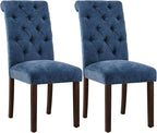 Tufted Dining Chairs Set of 2, Upholstered Parsons Dining Room Chairs, Fabric Kitchen Side Chair with Wood Legs, Blue