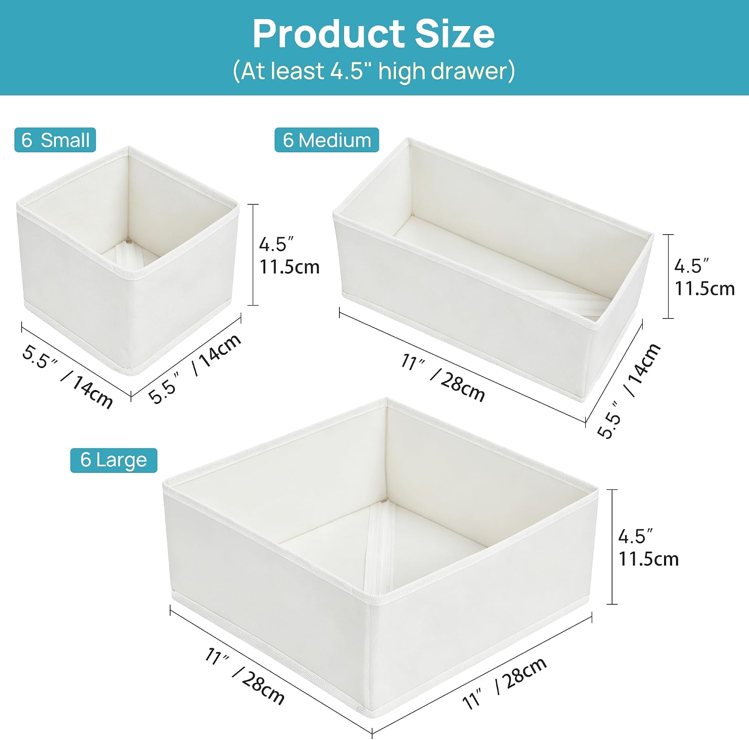 Vtopmart 18 Pack Baby Clothes Organizer, Dresser Drawer Organizer for Baby Clothing, Foldable Fabric Closet Drawer Storage Bins, Dresser Dividers for Bra, Socks, Ties, Scarf, White
